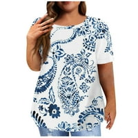 Плюс размер върхове Женска риза с късо ръкав кръгла шия плюс размер тениска цвете отпечатани ежедневни върхове дантелени върхове