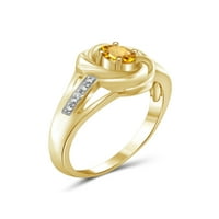 Бижутериклуб Цитрин Пръстен Бижута От Рожден Камък-0. Каратов Цитрин 14к позлатен Сребърен пръстен бижута с бял диамантен акцент-скъпоценни