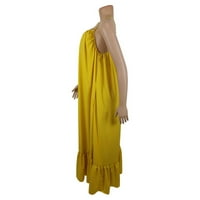 huaai жени плюс размер летни рокли ежедневни плътни цветни каишки джобни разхлабени беззаконен рокля с голяма люлка жълта m