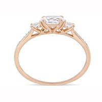 1-Каратов Т. Г. В. създаден бял сапфир и диамант-акцент 10к Розово злато три-каменен пръстен