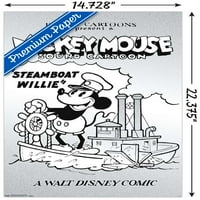 Disney Mickey Mouse - черно -бял параход Willie Wall Poster, 14.725 22.375