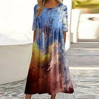 Sundress на Bazyrey за жени ежедневни рокли с къс ръкав женски градиент отпечатан екипаж на шия свободни рокли сини m