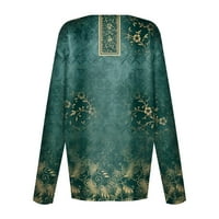 Странно женско небрежно модна модна флорална щампа с дълъг ръкав о-изкоп в максимална блуза