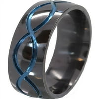Полу-кръг черен циркониев пръстен със символа за безкрайност анодизиран в синьо