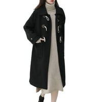 Sngxgn женски небрежен Notch Lapel Double Midi Wool Blend Gea Coat Якета Вълнени палта за жени, черно, размер 2xl