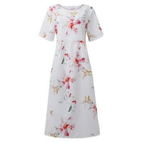Apepal дамски летни рокли с флорални печат къс ръкав Небрежно люлеещи се рокли A-Line с джобни розови l