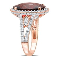 Миабела Дамски 5-Каратов Гранат Т. Г. В. и Каратов Т. в. диамант 14кт Розово злато ореол годежен пръстен
