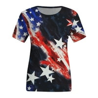 Sksloeg дамски блузи американски флаг отпечатани къси ръкави туника риза екипаж на шията ежедневна блуза върхове, vermilion xxxxxl
