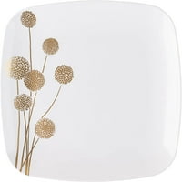 Екоквалност 10 квадратни бели пластмасови чинии за вечеря със златен глухар