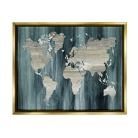 Ступел индустрии Рустик зърно шарени световната карта страната форми графично изкуство металик злато плаваща рамка платно печат