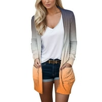 Жени модни жилетка градиент за печат джоб с дълъг ръкав топ кардиган яке женски жилетка Orange_ S