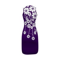Yubatuo Дамски летни елегантни официални флорални отпечатани тънки опаковки рокли без ръкави от мини рокли за жени лилави xl
