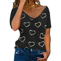 Fragarn дамски върхове жени ежедневни разхлабени ризи с къс ръкав моден сърдечен печат тениски тениски
