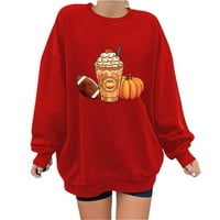 Жена пуловер кръгъл пуловер пуловер суичър отпечатана хлабава пуловер любов дълъг ръкав дамски суичъри червен размер 2xl