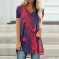 Tking Fashion Womens Summer Dead Independence Day с късо ръкав с v-образни върхове отпечатани върхове ежедневни туника ризи блуза