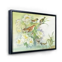 Дизайнарт 'птици и цветя в селски пейзаж' традиционна рамка платно стена арт принт