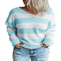 Жени дълги ръкави трикотажни изкривени остриета на цветовия блок свободен пуловер пуловер Небрежен работен моден туники върхове