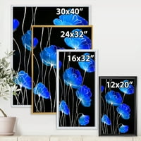 Дизайнарт' детайл от сини цветя на черен фон ' традиционна рамка платно за стена арт принт