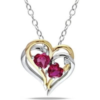 Миабела Дамски 1-Каратов Т. Г. В. Сърце-форма на Рубин и кръг-нарязани диамант акцент двуцветен стерлингов Сребърен двойно сърце