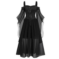 Рокли за продажби за жени, женски Хелоуин мрежест слит за сплъстин рокля рокля без ръкави с един равен рокля на глезена черно