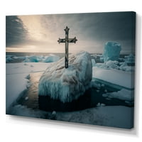Дизайнарт религиозен кръст в Северния ледовит океан платно стена изкуство