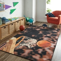 Мохок дом призматичен баскетболен обръч мулти преходни графични деца точност печатни площ килим, 3 '4 х5', кафяво и оранжево
