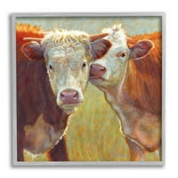 Целуване Крави Селскостопански Животни Животни И Насекоми Живопис Сива Рамка Изкуство Печат Стена Изкуство