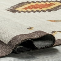 нулум Колби племенни перални площ килим, 4 '6', слонова кост