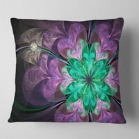 Дизайнарт блестящо лилаво зелено фрактално цвете - флорална възглавница за хвърляне-16х16