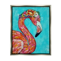 Ступел индустрии флорални Фламинго птица смели наситени цветове колаж Живопис блясък сиво плаваща рамка платно печат стена изкуство,