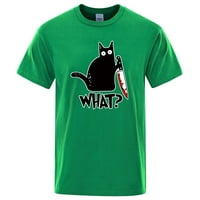 Тениска на JHPKJMEN дишащ материал нож котка котка от печат с огромна тениска небрежна разхлабена ежедневна риза O-деколте тениска