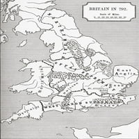 Карта на Великобритания през 792 г. Трите кралства до 828. От книгата Кратка история на англичаните от Дж. Р. Грийн, публикувана