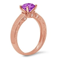 1.06ct кръг отрязано лилаво симулиран Alexandrite 18K розово розово злато гравиране на изявление годишнина годежен сватбен пръстен