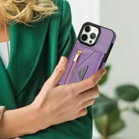Crossbody Wallet Women Case for iPhone Pro 12, Pocket Zipper Poch с кредитна карта с раменна каишка, PU кожена Kickstand Back